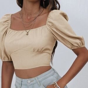 SHEIN Raffinéa Lace Up Backless Puff Sleeve Top